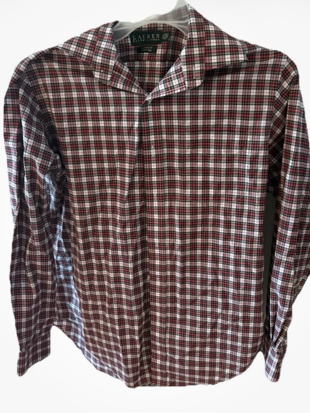 Ralph Lauren Red and White Plaid Men's Button-Down Shirt 15 1/2 34/35